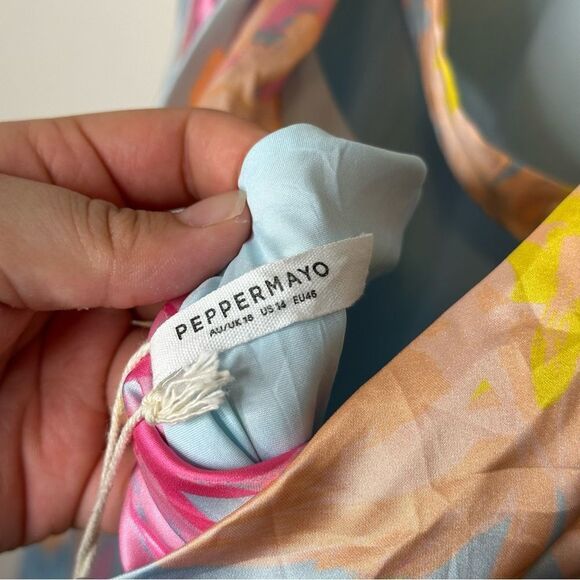 BNWT Peppermayo Spring Floral No Service Satin Blue Strapless Maxi Dress Sz 14 - Picture 8 of 12